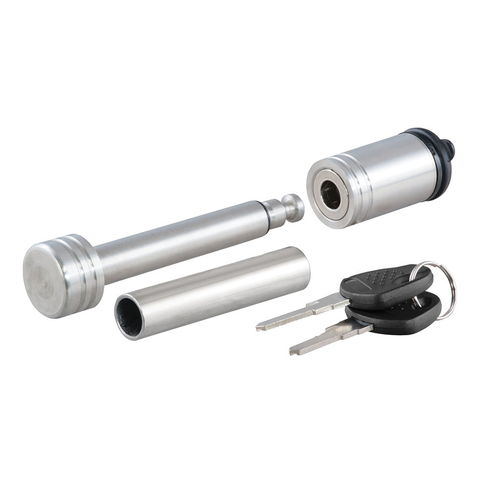 CURT 1/2" HITCH LOCK W/5/8" ADAPTER - 1-1/4" OR 2" RECEIVER - BARBELL- STAINLESS STEEL