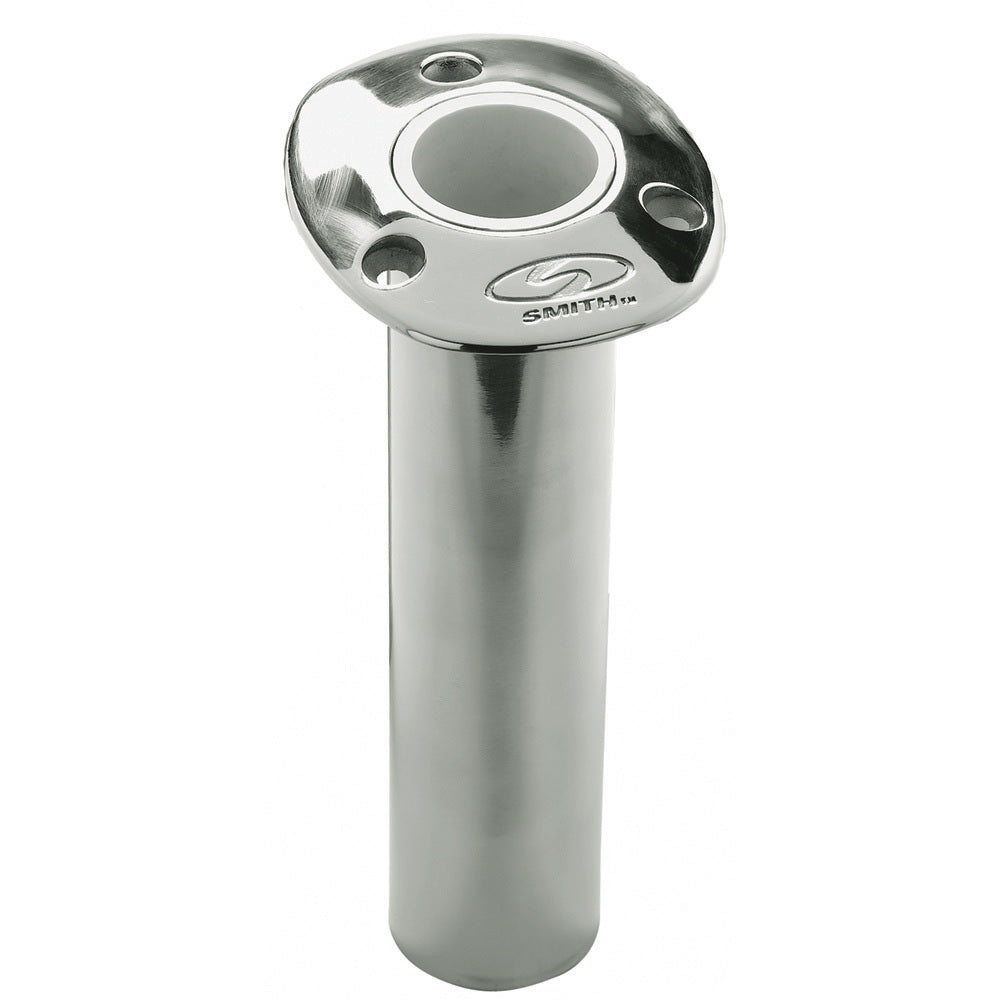 C.E. SMITH FLUSH MOUNT ROD HOLDER - 0 DEGREE & 9" DEPTH - STAINLESS STEEL - CAST BOTTOM - WHITE VINYL LINER