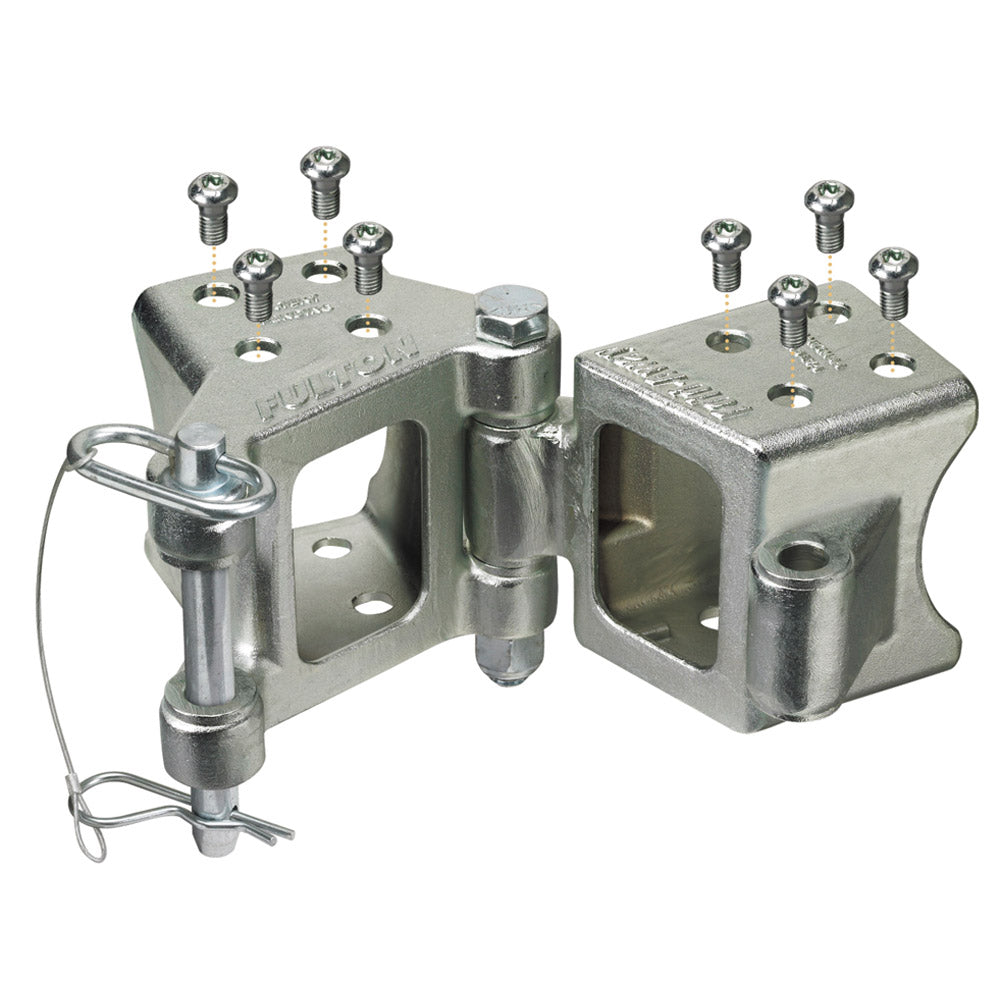 FULTON FOLD-AWAY BOLT-ON HINGE KIT 3" X 3" TRAILER BEAM, RATING 5,000 LBS., 48" PIVOT, Z-MAX 600 ZINC FINISH