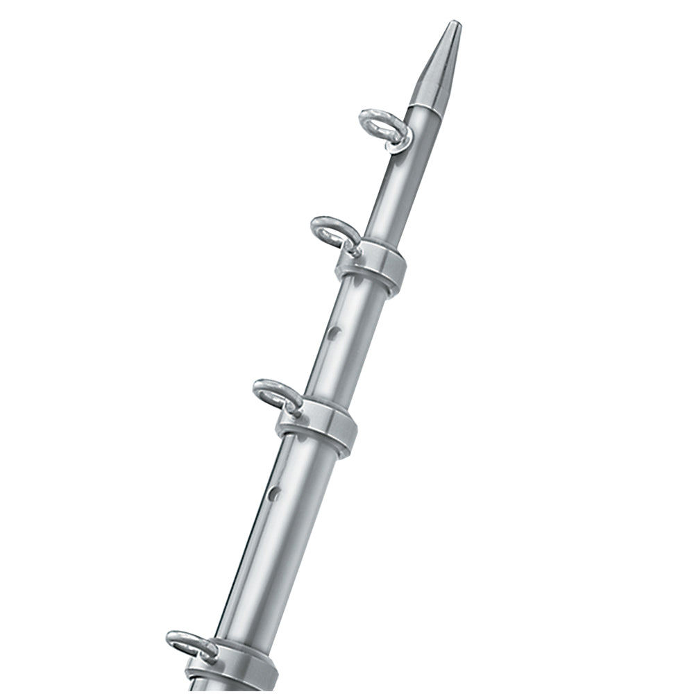 TACO 8' CENTER RIGGER POLE - SILVER W/SILVER RINGS & TIP - 1-1/8" BUTT END DIAMETER