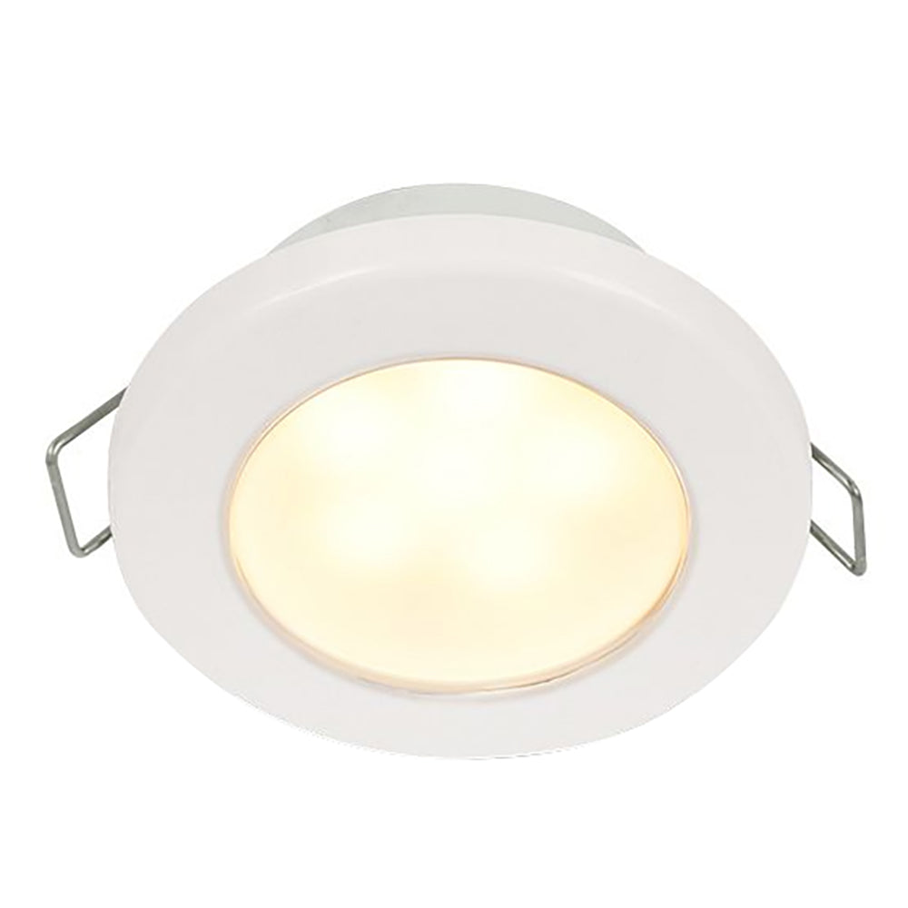 HELLA MARINE EUROLED 75 3" ROUND SPRING MOUNT DOWN LIGHT - WARM WHITE LED - WHITE PLASTIC RIM - 24V