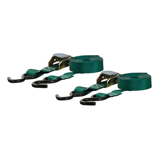 CURT 15&#39; DARK GREEN CARGO STRAPS W/"S" HOOKS - 300 LBS - 2 PACK