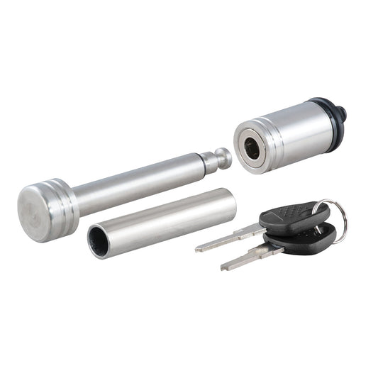 CURT 1/2" HITCH LOCK W/5/8" ADAPTER - 1-1/4" OR 2" RECEIVER - BARBELL- STAINLESS STEEL