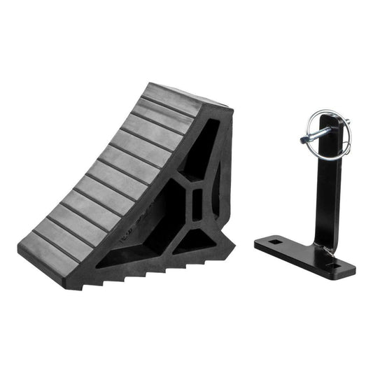 CURT HD RUBBER WHEEL CHOCK W/HANDLE &AMP; SINGLE TRAILER MOUNT