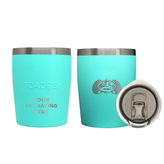 TOADFISH CUSTOM ENGRAVED NON-TIPPING 10OZ ROCKS TUMBLER - TEAL (MINIMUM ORDER QUANTITY OF 25)