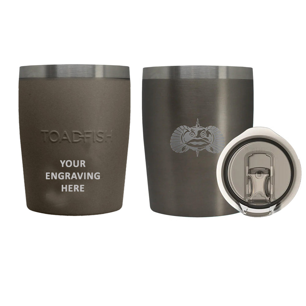 TOADFISH CUSTOM ENGRAVED NON-TIPPING 10OZ ROCKS TUMBLER - GRAPHITE (MINIMUM ORDER QUANTITY OF 25)