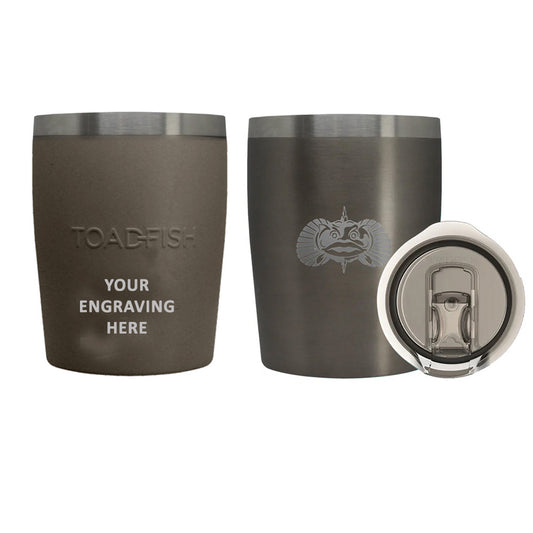 TOADFISH CUSTOM ENGRAVED NON-TIPPING 10OZ ROCKS TUMBLER - GRAPHITE (MINIMUM ORDER QUANTITY OF 25)
