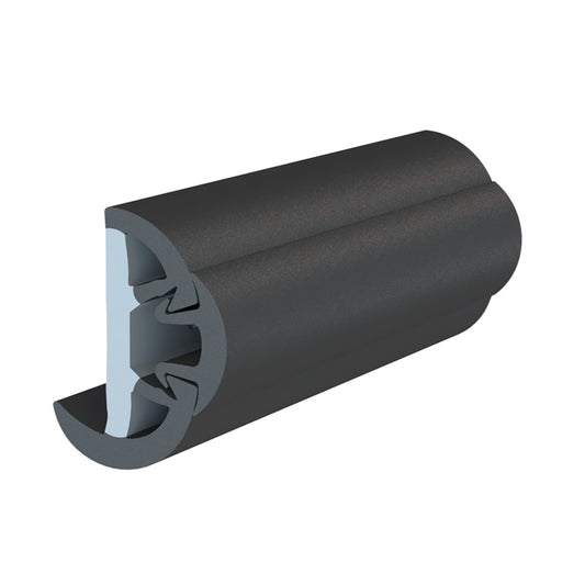 TACO SUPROFLEX RUB RAIL KIT W/FLEX VINYL OVERLAY INSERT - 1-5/8"H X 7/8"W X 60'L - BLACK W/BLACK INSERT