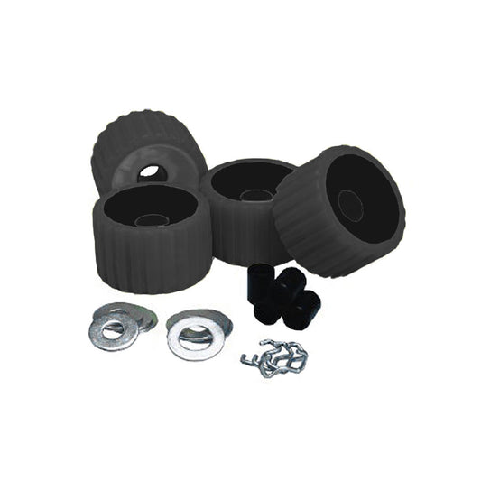C.E. SMITH RIBBED ROLLER REPLACEMENT KIT - 4 PACK - BLACK