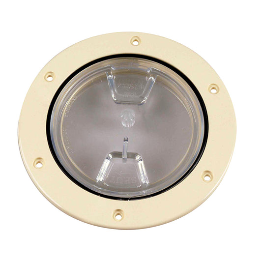 BECKSON 4" CLEAR CENTER SCREW-OUT DECK PLATE - BEIGE