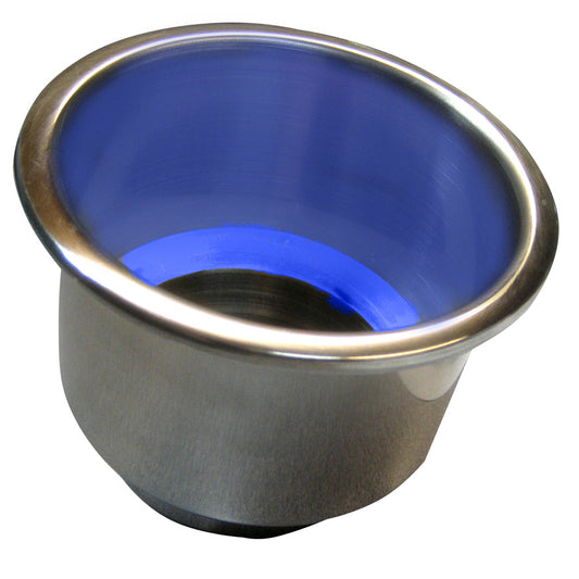 WHITECAP FLUSH MOUNT CUP HOLDER W/BLUE LED LIGHT - STAINLESS STEEL