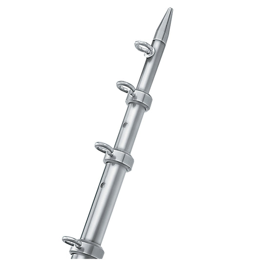 TACO 8' CENTER RIGGER POLE - SILVER W/SILVER RINGS & TIP - 1-1/8" BUTT END DIAMETER