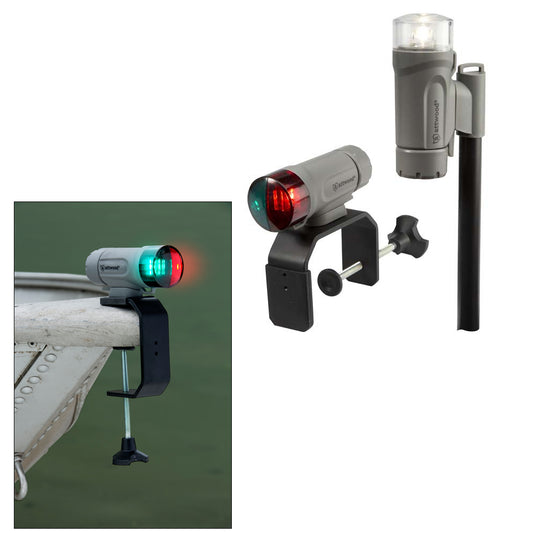 ATTWOOD PADDLESPORT PORTABLE NAVIGATION LIGHT KIT - C-CLAMP, SCREW DOWN OR ADHESIVE PAD - GRAY