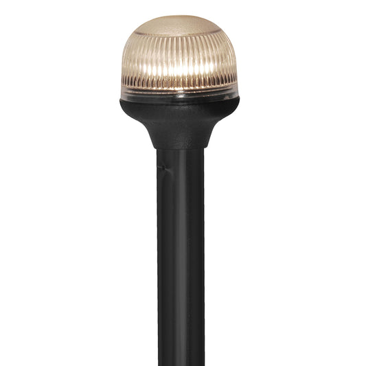 ATTWOOD ALL-AROUND FOLD-DOWN INCANDESCENT ANTI-GLARE LENS LIGHT - 12" BLACK PLASTIC POLE - 12V - HORIZONTAL COMP BASE