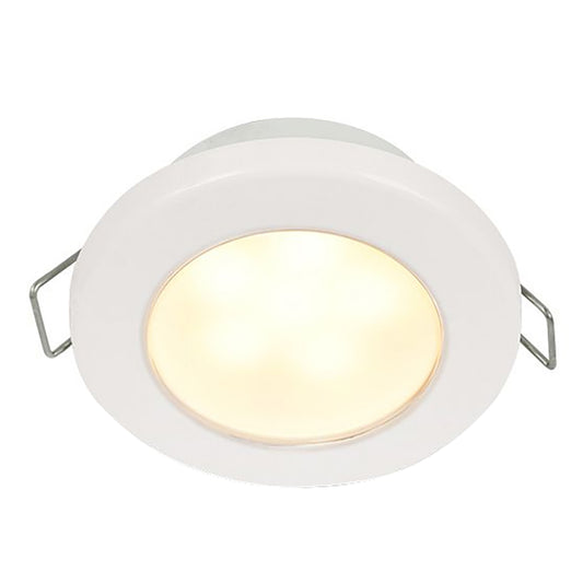 HELLA MARINE EUROLED 75 3" ROUND SPRING MOUNT DOWN LIGHT - WARM WHITE LED - WHITE PLASTIC RIM - 12V