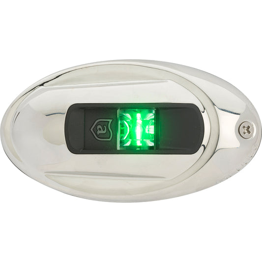 ATTWOOD LIGHTARMOR VERTICAL SURFACE MOUNT NAVIGATION LIGHT - OVAL - STARBOARD (GREEN) - STAINLESS STEEL - 2NM
