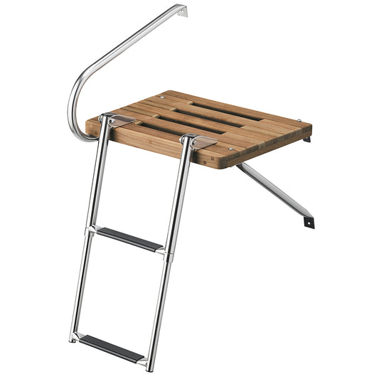 WHITECAP TEAK SWIM PLATFORM W/2-STEP TELESCOPING LADDER F/BOATS W/OUTBOARD MOTORS