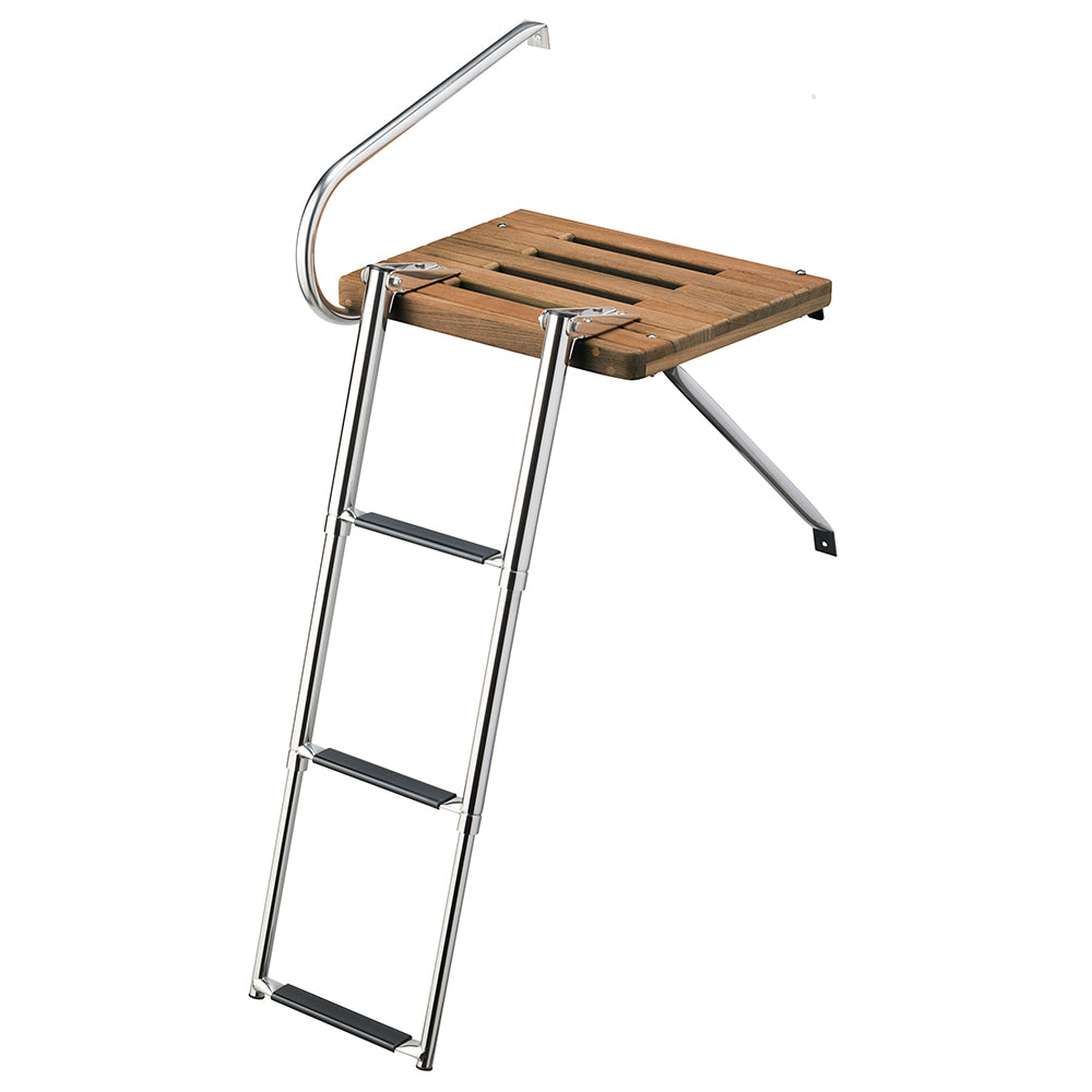 WHITECAP TEAK SWIM PLATFORM W/3-STEP TELESCOPING LADDER F/BOATS W/OUTBOARD MOTORS