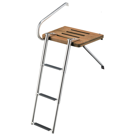 WHITECAP TEAK SWIM PLATFORM W/3-STEP TELESCOPING LADDER F/BOATS W/OUTBOARD MOTORS