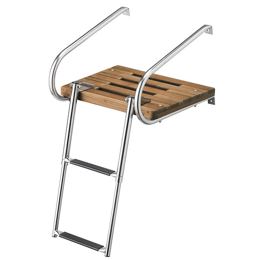 WHITECAP TEAK SWIM PLATFORM W/2-STEP TELESCOPING LADDER F/BOATS W/INBOARD/OUTBOARD MOTORS