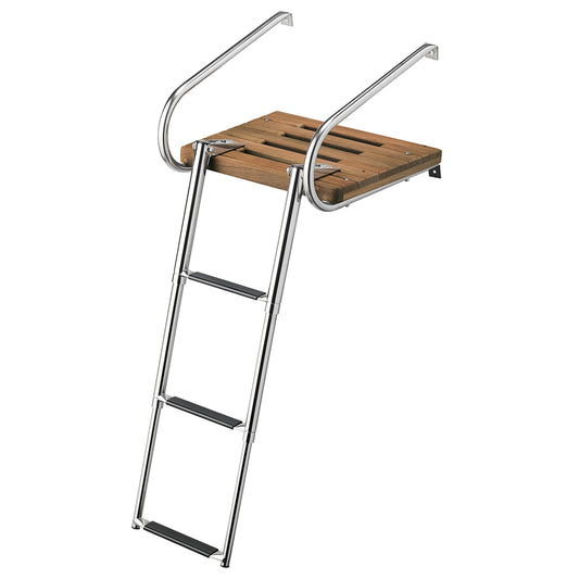 WHITECAP TEAK SWIM PLATFORM W/3-STEP TELESCOPING LADDER F/BOATS W/INBOARD/OUTBOARD MOTORS