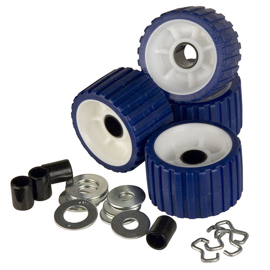 C.E. SMITH RIBBED ROLLER REPLACEMENT KIT - 4-PACK - BLUE