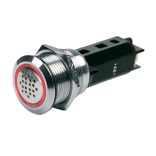 BEP 12V BUZZER W/RED LED WARNING LIGHT - STAINLESS STEEL