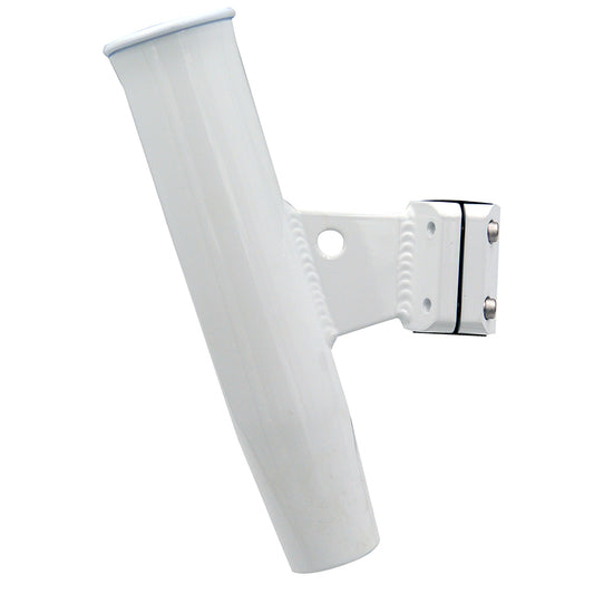 C.E. SMITH ALUMINUM VERTICAL CLAMP-ON ROD HOLDER 1-5/16" OD WHITE POWDERCOAT W/SLEEVE