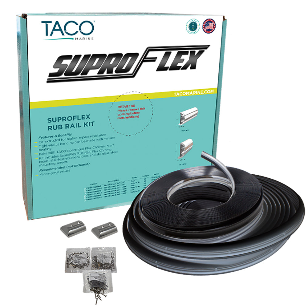 TACO SUPROFLEX RUB RAIL KIT - BLACK W/FLEX CHROME INSERT - 1.6"H X .78"W X 60&#39;L
