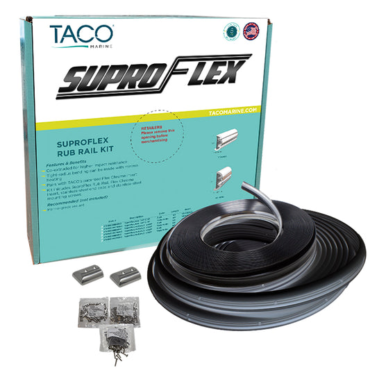 TACO SUPROFLEX RUB RAIL KIT - BLACK W/FLEX CHROME INSERT - 2"H X 1.2"W X 80&#39;L