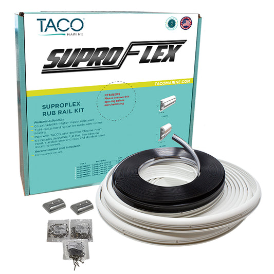 TACO SUPROFLEX RUB RAIL KIT - WHITE WITH FLEX CHROME INSERT - 2"H X 1.2"W X 60&#39;L