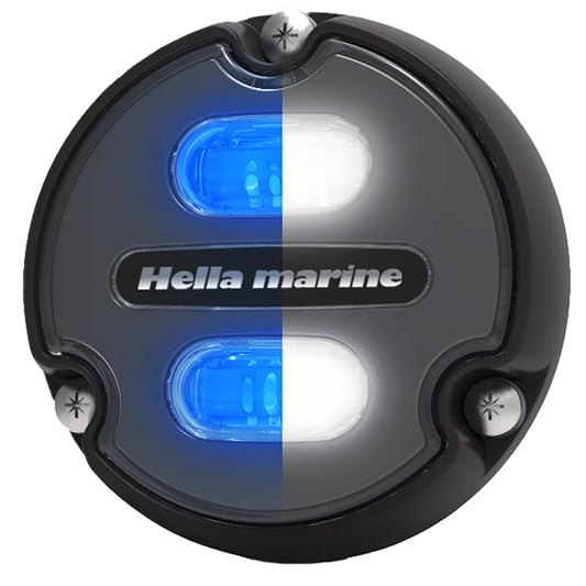 HELLA MARINE APELO A1 BLUE WHITE UNDERWATER LIGHT - 1800 LUMENS - BLACK HOUSING - CHARCOAL LENS