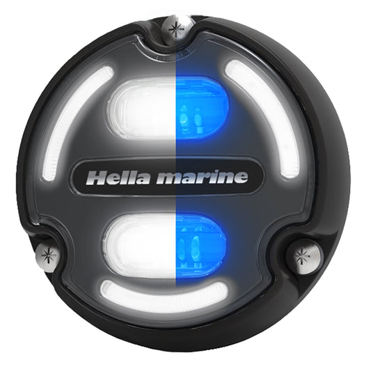 HELLA MARINE APELO A2 BLUE WHITE UNDERWATER LIGHT - 3000 LUMENS - BLACK HOUSING - CHARCOAL LENS W/EDGE LIGHT