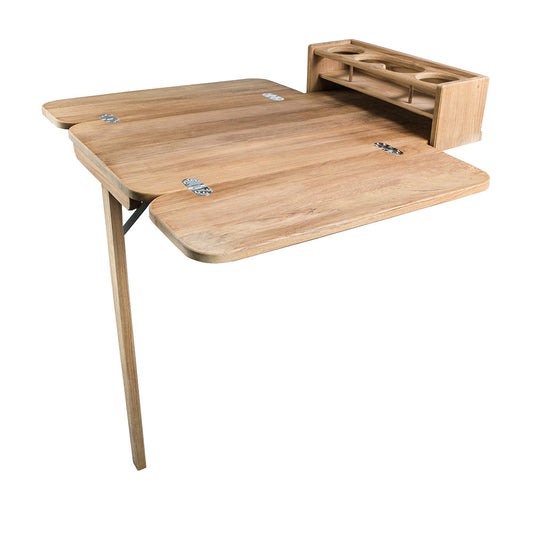 WHITECAP COCKPIT TABLE W/FOLDING LEAVES &AMP; 4 CUPHOLDERS - TEAK