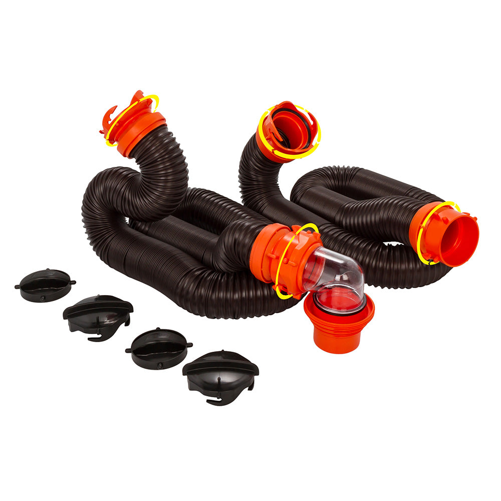 CAMCO RHINOFLEX 20&#39; SEWER HOSE KIT W/4 IN 1 ELBOW CAPS