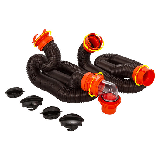 CAMCO RHINOFLEX 20&#39; SEWER HOSE KIT W/4 IN 1 ELBOW CAPS