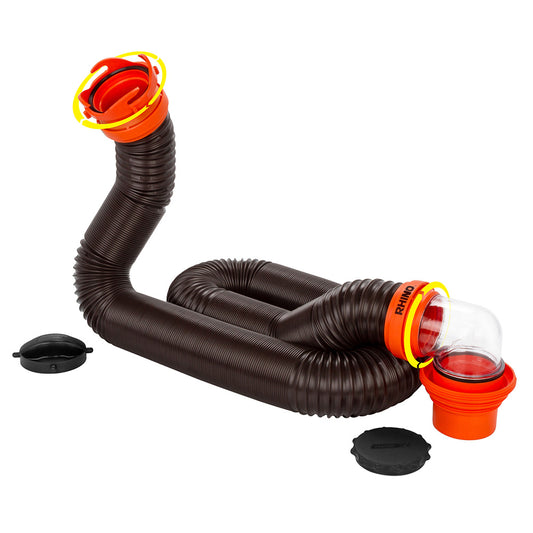 CAMCO RHINOFLEX 15&#39; SEWER HOSE KIT W/4 IN 1 ELBOW CAPS