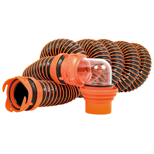 CAMCO RHINOEXTREME 15&#39; SEWER HOSE KIT W/ SWIVEL FITTING 4 IN 1 ELBOW CAPS