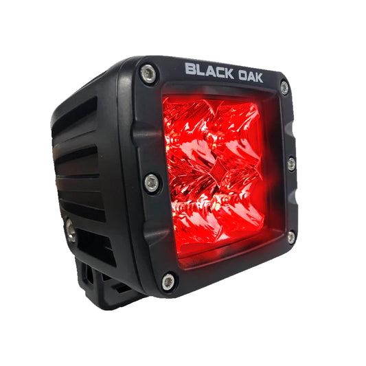 BLACK OAK 2" RED LED PREDATOR HUNTING POD LIGHT - FLOOD OPTICS - BLACK HOUSING - PRO SERIES 3.0
