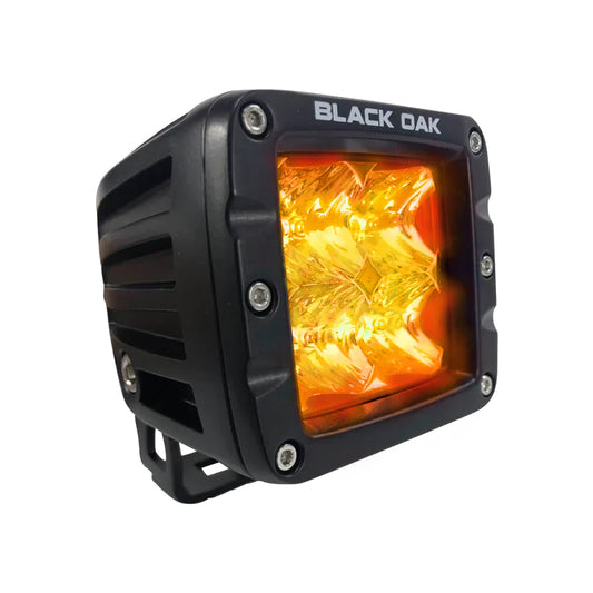 BLACK OAK 2" AMBER LED POD LIGHT - FLOOD OPTICS - BLACK HOUSING - PRO SERIES 3.0