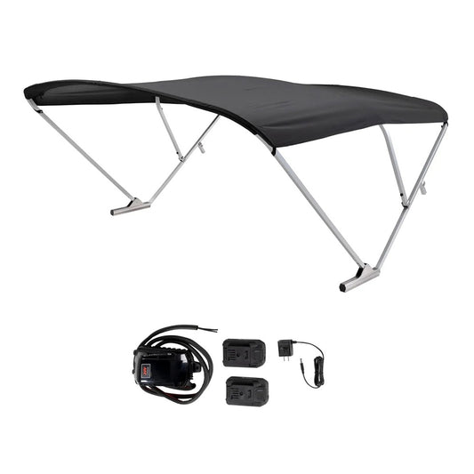 SURESHADE BATTERY POWERED BIMINI - CLEAR ANODIZED FRAME &AMP; BLACK FABRIC