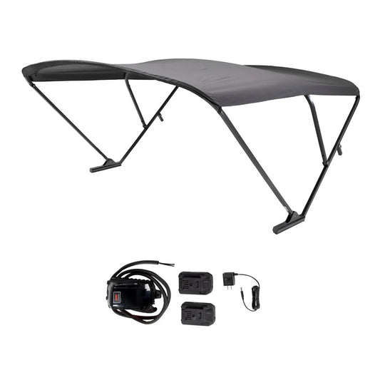 SURESHADE BATTERY POWERED BIMINI - BLACK ANODIZED FRAME &AMP; BLACK FABRIC
