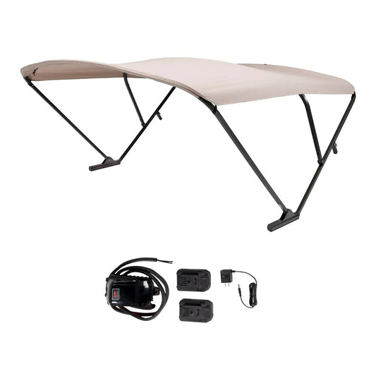 SURESHADE BATTERY POWERED BIMINI - BLACK ANODIZED FRAME &AMP; BEIGE FABRIC