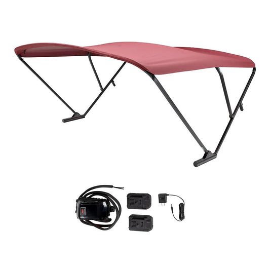 SURESHADE BATTERY POWERED BIMINI - BLACK ANODIZED FRAME &AMP; BURGUNDY FABRIC