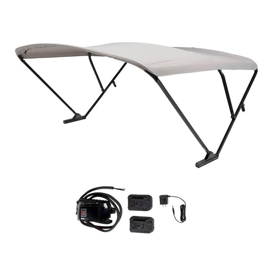 SURESHADE BATTERY POWERED BIMINI - BLACK ANODIZED FRAME &AMP; GREY FABRIC