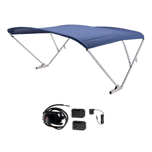 SURESHADE BATTERY POWERED BIMINI - CLEAR ANODIZED FRAME &AMP; NAVY FABRIC