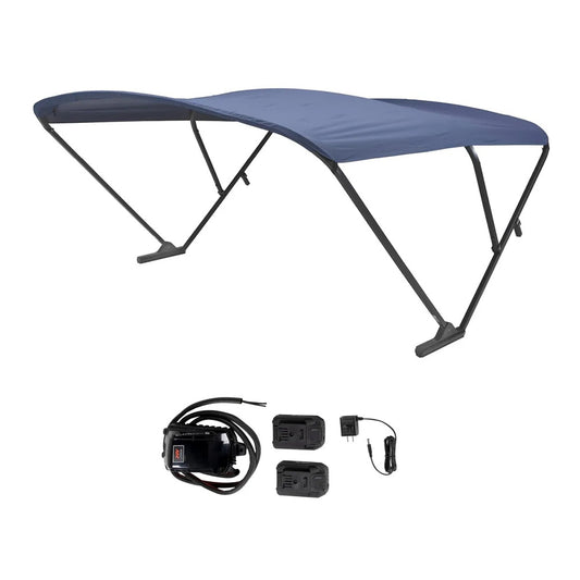 SURESHADE BATTERY POWERED BIMINI - BLACK ANODIZED FRAME &AMP; NAVY FABRIC