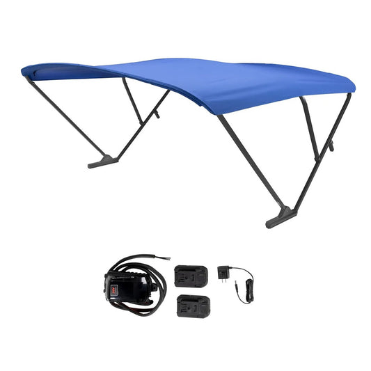 SURESHADE BATTERY POWERED BIMINI - BLACK ANODIZED FRAME &AMP; PACIFIC BLUE FABRIC