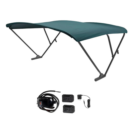 SURESHADE BATTERY POWERED BIMINI - BLACK ANODIZED FRAME &AMP; GREEN FABRIC